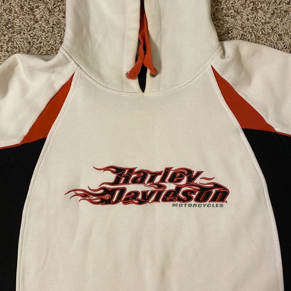 Harley Davidson hoodie pullover. White with black & orange,HD embroidered 2XL